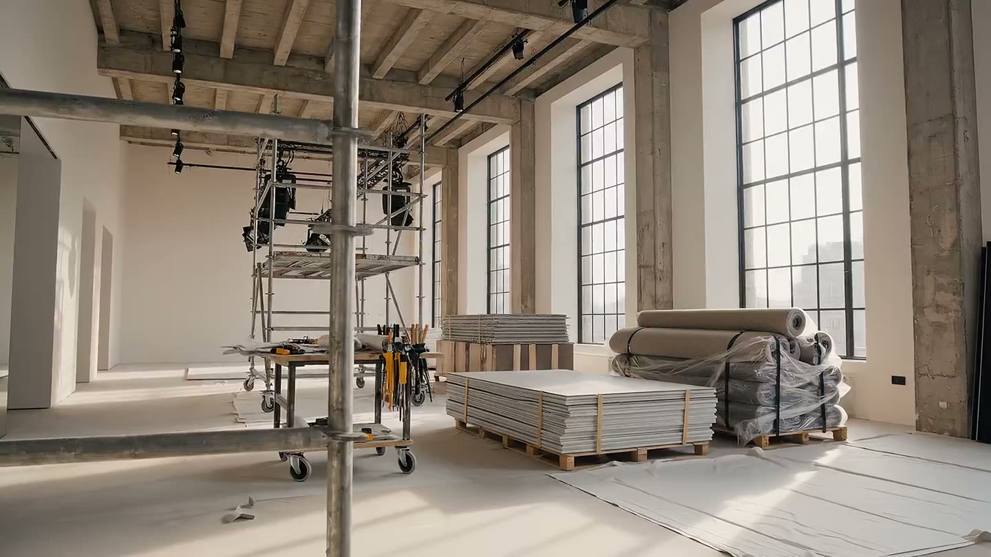 Commercial fit-out in progress inside a London gallery space