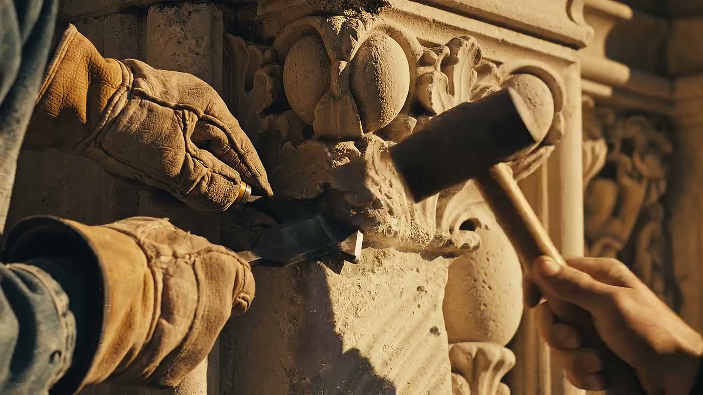 Stonemason restoring period detail on a heritage London building